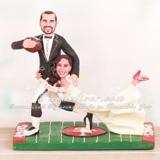 A Love Match Football Bride and Groom Cake Toppers