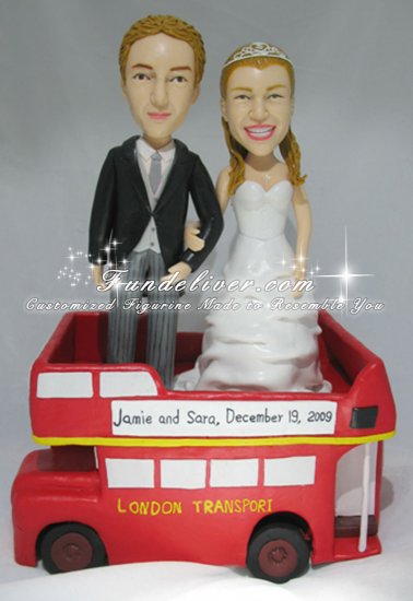 London Double Decker Bus Cake Toppers, London Themed Wedding Cake Toppers - Click Image to Close