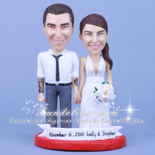 Tattooed Wedding Cake Toppers with Back and Arm Tattoos