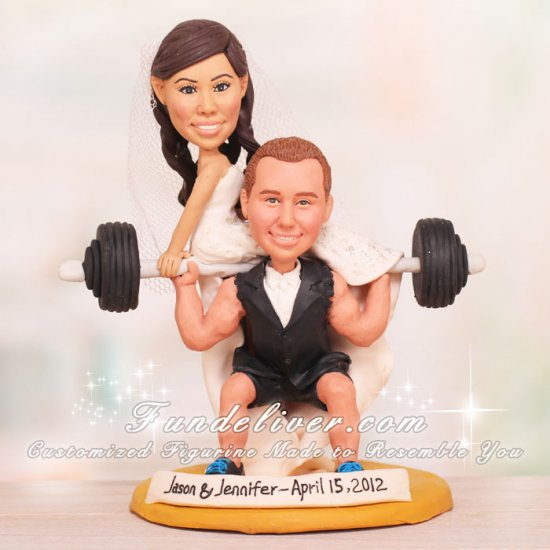 Work Out Theme Barbell Powerlifting Wedding Cake Toppers - Click Image to Close