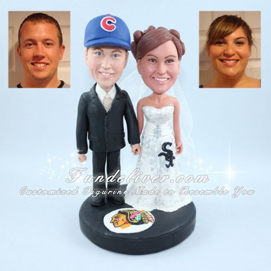 NHL Chicago Blackhawks Hockey Wedding Cake Toppers - Click Image to Close