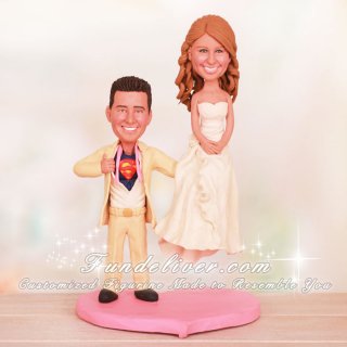 Bride Sitting in Palm of Grooms Hand Wedding Cake Toppers