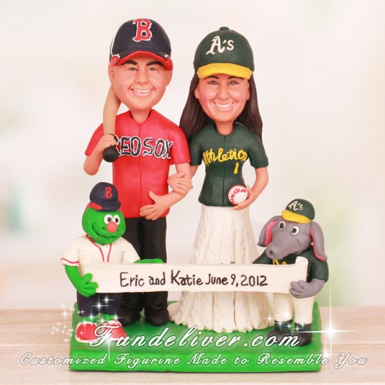 Red Sox and Athletics Cake Topper with Wally the Green Monster and Stomper - Click Image to Close