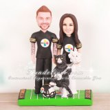 Steeler Theme Cat Playing Banjo Football Wedding Cake Toppers