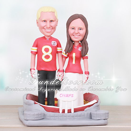 Kansas City Chiefs Cake Topper with Bride and Groom in Arrowhead Stadium - Click Image to Close