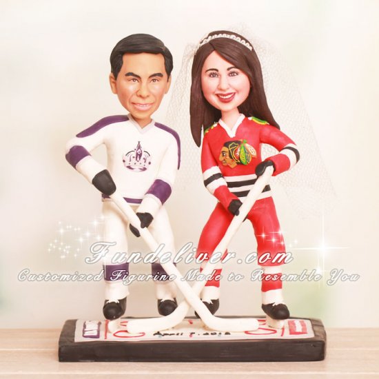 L.A. Kings and Chicago Blackhawks Hockey Wedding Cake Toppers - Click Image to Close