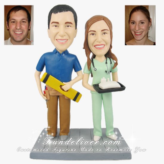 Construction Worker, Architect, Builder and Nurse Theme Wedding Cake Toppers - Click Image to Close