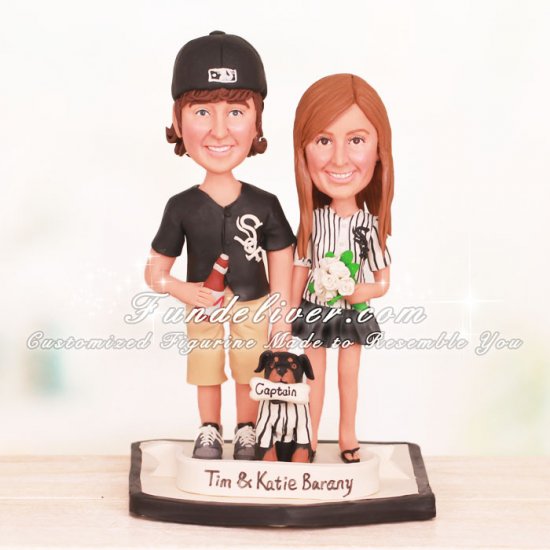 White Sox Wedding Cake Toppers with Rottweiler Dog - Click Image to Close