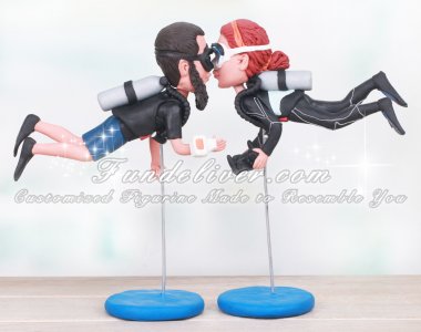 Scuba Diver Cake Topper with Bride and Groom Kissing