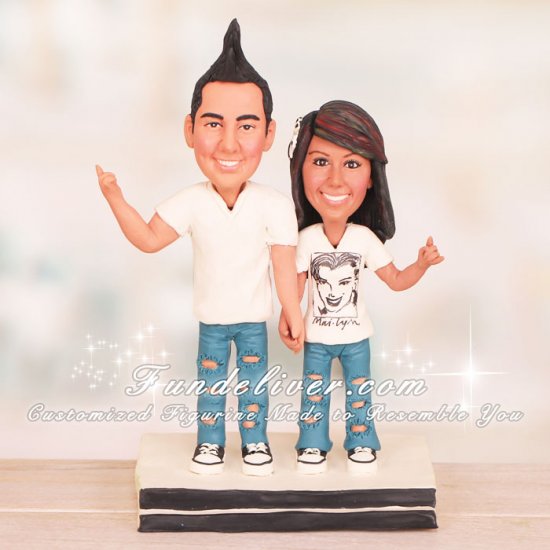 Fashion Couple with Groom in Mohawk Hairstyle Wedding Cake Toppers - Click Image to Close