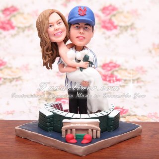Bride and Groom Standing in Angel Stadium Cake Toppers