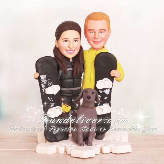 Snowboard Cake Topper With Snowflake Base and Dog - Click Image to Close