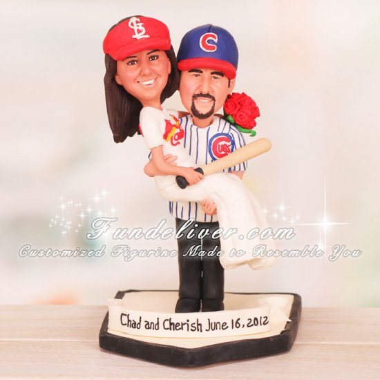 Chicago Cubs and St. Louis Cardinals Baseball Wedding Cake Toppers - Click Image to Close