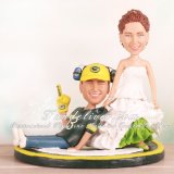 Groom Wearing Beer Helmets Cake Toppers