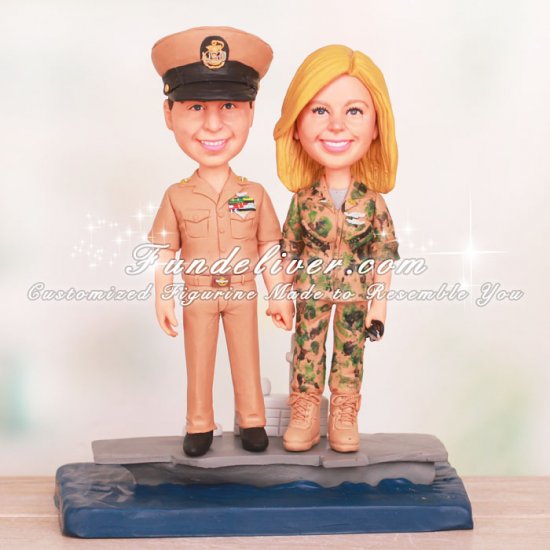 Bride and Groom Standing on Fleet Wedding Cake Toppers - Click Image to Close