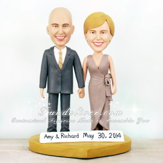 Unique Wedding Cake Topper with Bride and Groom on Gold Heart