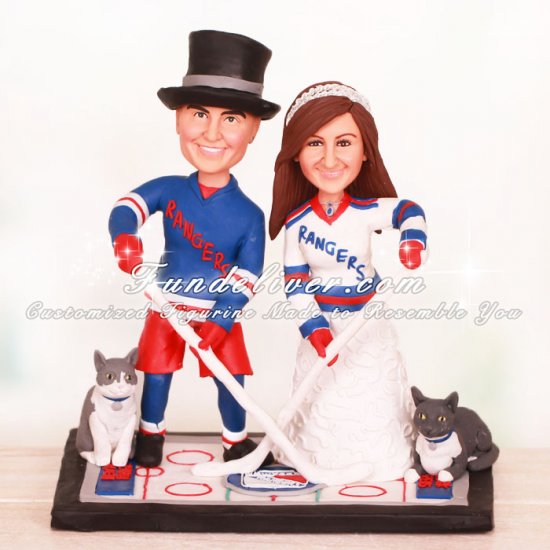 New York Rangers Hockey Wedding Cake Toppers With Cats - Click Image to Close