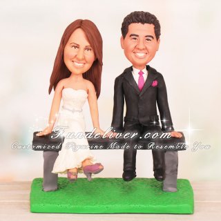 Sitting Bride and Groom Cake Toppers