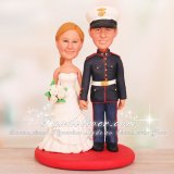 Bride and Newly Graduated Marine Groom Wedding Cake Toppers
