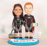 Scuba Diver Wedding Cake Topper with Ring Hidden in Seashell