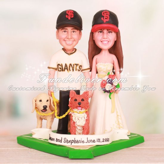 San Francisco Giants Baseball Wedding Cake Toppers with Dogs - Click Image to Close