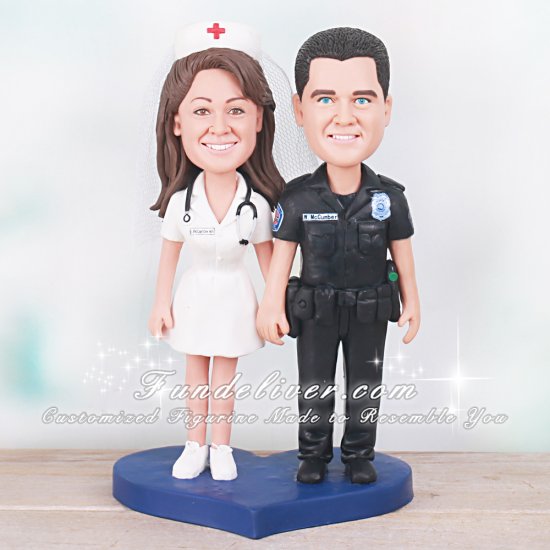 Cop and Nurse Cake Topper with Blue Heart Base - Click Image to Close