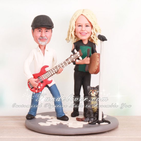 Groom in Power Stance Pose Playing Bass Cake Toppers - Click Image to Close