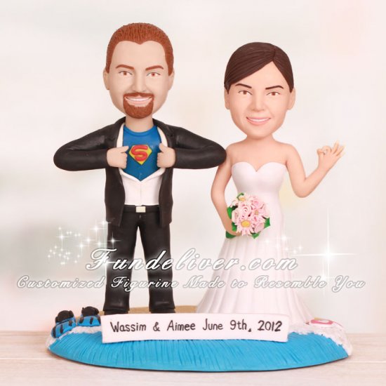 Superman Theme Ready to Dive Wedding Cake Toppers - Click Image to Close