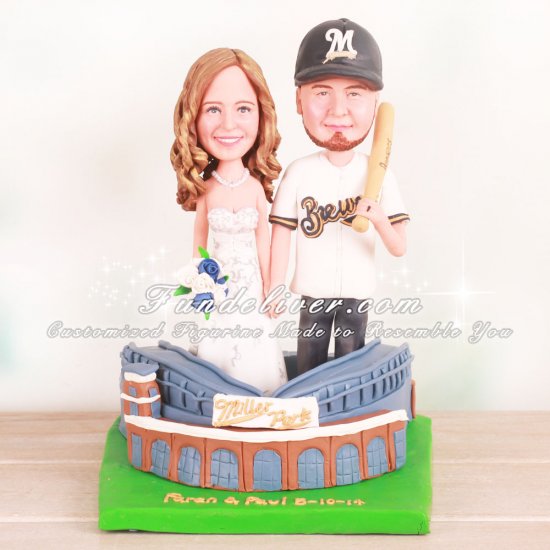 Bride and Groom Standing Inside of Miller Park Cake Toppers - Click Image to Close