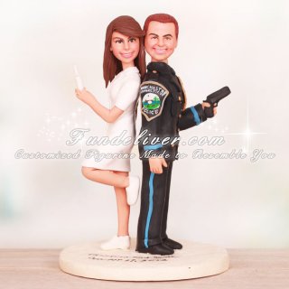 Police Officer with Gun and Nurse Holding Needle Wedding Cake Toppers