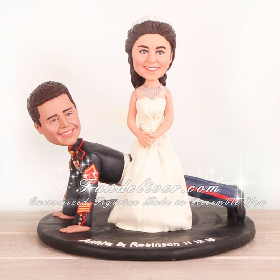 Groom Doing Push Up and Bride Sitting on His Back Wedding Cake Toppers - Click Image to Close