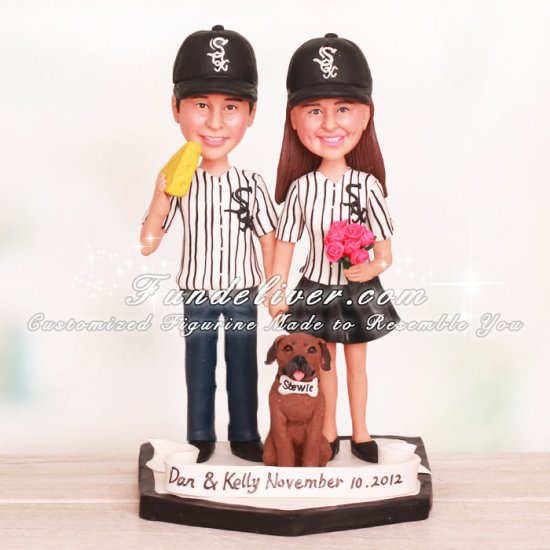 White Sox Baseball Wedding Cake Toppers With Dog - Click Image to Close