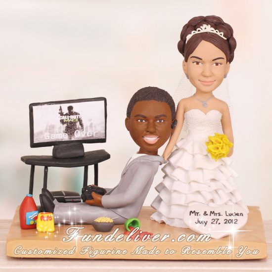 Groom Playing PS3 Gamer Theme Wedding Cake Toppers - Click Image to Close