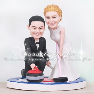Curling Wedding Cake Topper with a Broom, Rock and Goal