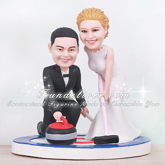 Curling Wedding Cake Topper with a Broom, Rock and Goal - Click Image to Close