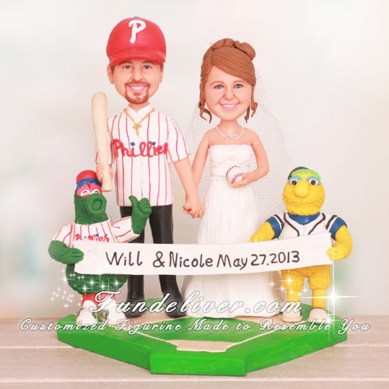 Phillie Phanatic and Buster Baseball Wedding Cake Toppers - Click Image to Close
