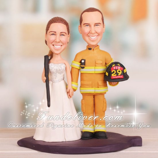Bride Hold Shotgun and Firefighter Cake Toppers - Click Image to Close
