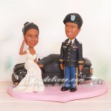 Bride Sitting on Mustang Saluting to Groom Wedding Cake Toppers