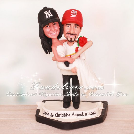 Cardinals and Yankees Baseball Wedding Cake Toppers - Click Image to Close