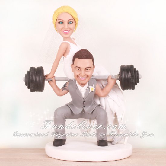 Bride on Top of Barbell Groom Powerlifting Cake Toppers - Click Image to Close