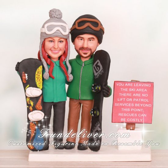 Snowboard Wedding Cake Toppers with Warning Sign - Click Image to Close