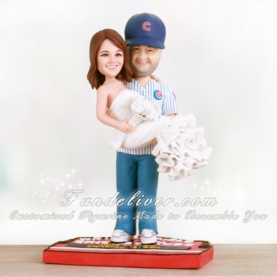 Chicago Cubs Wedding Cake Topper with Bride and Groom on Wrigley Field Marquee - Click Image to Close