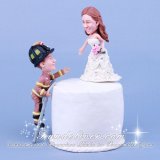 Firefighter Climbing Ladder to Save Bride Cake Toppers