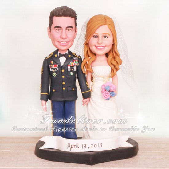 Groom in Army Dress Blues Wedding Cake Toppers - Click Image to Close
