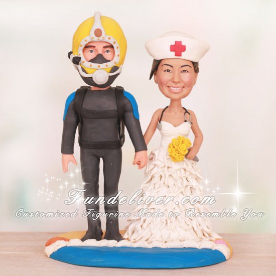 US Coast Guard Deep Sea Diver and Nurse Wedding Cake Toppers - Click Image to Close