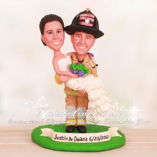 Firefighter Groom Carrying Nurse Bride Wedding Cake Toppers