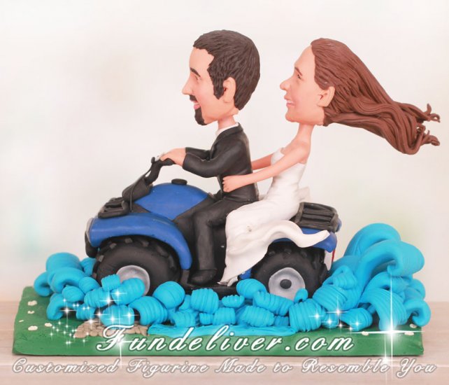Riding Quad Zooming Through Creek Wedding Cake Toppers - Click Image to Close