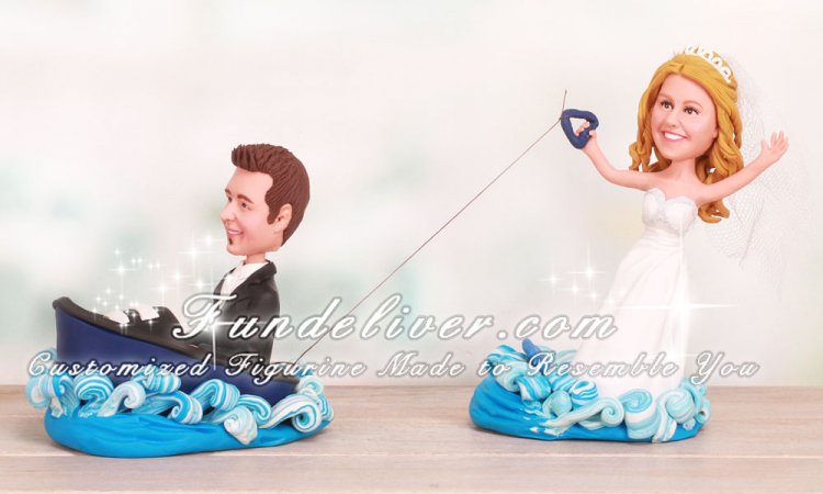 Bride Wake Boarding Groom Driving Speed Boat Cake Toppers - Click Image to Close