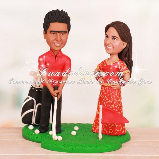 Groom Playing Golf Shot with Indian Bride Cake Toppers - Click Image to Close