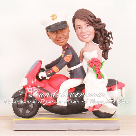 Motorcycle Marine Corps Theme Wedding Cake Toppers - Click Image to Close